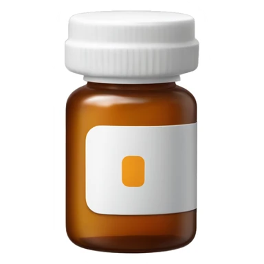 Singular Amber colored pill bottle with a plain white label filled halfway with liquid sticker