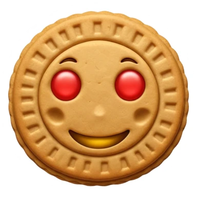 Emoji de un paquete de galletitas tipo pepas de membrillo, con algunas galletas redondas y el centro rojo visible. sticker