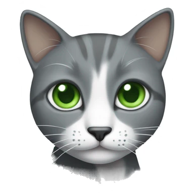 a grey cat with a white spot on its nose and white tips of its legs with green eyes sticker