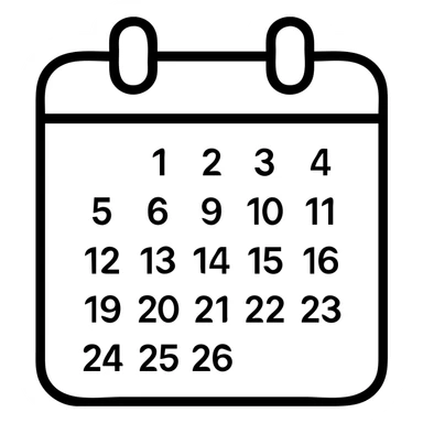 one-month calendar page with visible grid and date numbers sticker