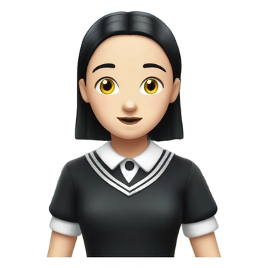 wednesday addams dancing in sleeveless school uniform in the school courtyard quadrangle on the green grass  sticker