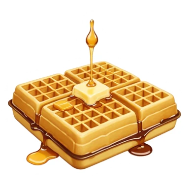 cute cartoon-style golden waffle with grid pattern, topped with small square of melting butter and maple syrup drizzle, soft lighting, minimal shadows sticker
