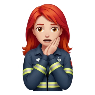 Woman with fire truck, red hair, crossing her arms, holding her neck with exes over her eyes and screaming sticker