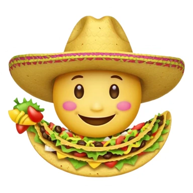 smile emoji with sombrero hat eating taco sticker