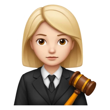 lawyer emoji, female, holding a gavel, neutral background sticker