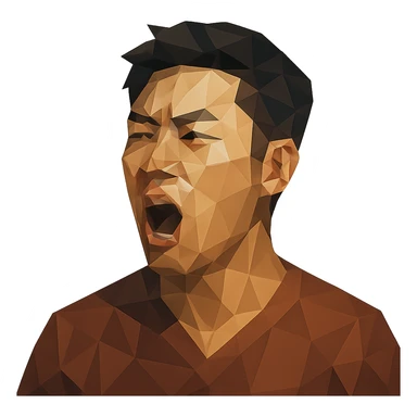 polygonal low-poly style Asian man with a semi-open mouth sticker