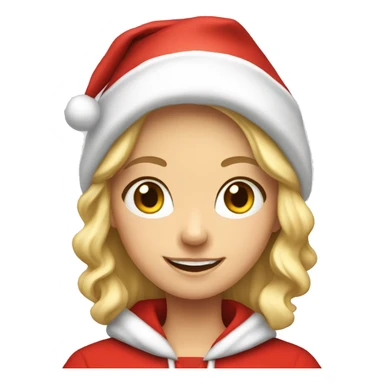 smiling blonde haired girl with a santa hat and hoodie  sticker