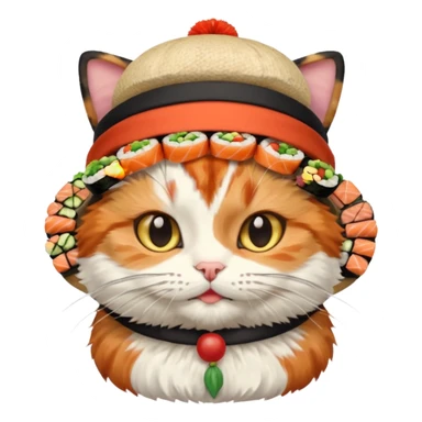 cat wearing a hat made out of sushi sticker