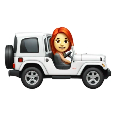 White Jeep with a red headed girl driving sticker