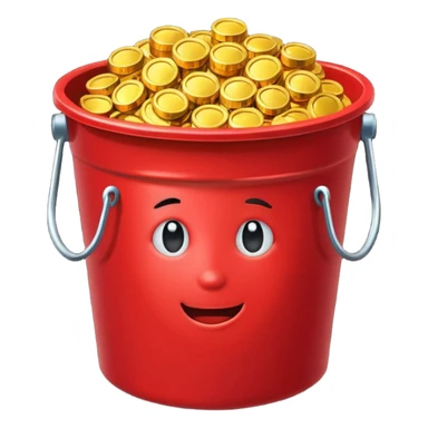 A red bucket full of gold sticker