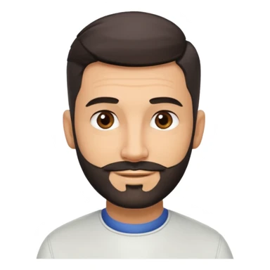 Apple-style 3D emoji of a male barber, dark graying straight hair styled forward in a crop haircut, light stubble beard, warm olive skin, brown eyes, friendly confident smile, slightly raised eyebrows, calm welcoming expression, soft studio lighting, clean background, high quality vector-like render sticker