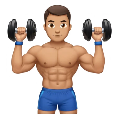 strong man with blue shorts holding kettlebell sticker
