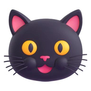 Change the color of the cat face emoji to black while keeping it cute, in a 3D icon style consistent with apple emoji style. sticker