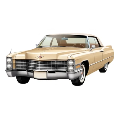 Abstracted beige 1966 Cadillac DeVille, minimal lines and simple shapes, clean 30-degree view, only hint of essential features, Once Upon a Hollywood car, iOS emoji style sticker