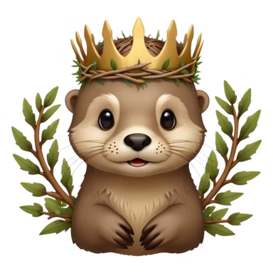 cute confused otter face with natural twisted thorny bramble branches wrapped around head, wooden Crown of thorns sticker
