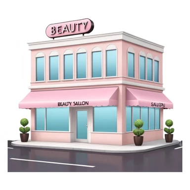 Modern beauty salon building with a stylish illuminated sign that says BEAUTY SALON on the front. Elegant exterior design, large clean windows, soft pastel colors, minimalistic decorations, welcoming atmosphere, daytime, high-quality detailed render sticker