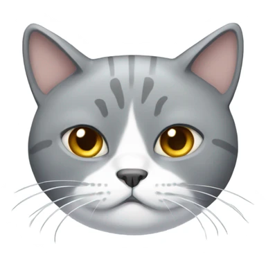 Fat grey cat with white chest sticker