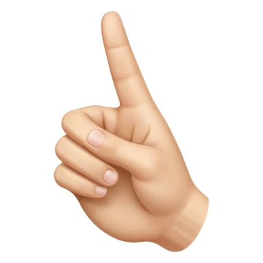 A realistic close-up photo of a right hand entering the frame from the bottom right corner, back of the hand facing the camera, pointing diagonally upwards to the left with only the thumb and index finger extended in a finger gun or L-shape gesture, other fingers closed and tucked in. sticker