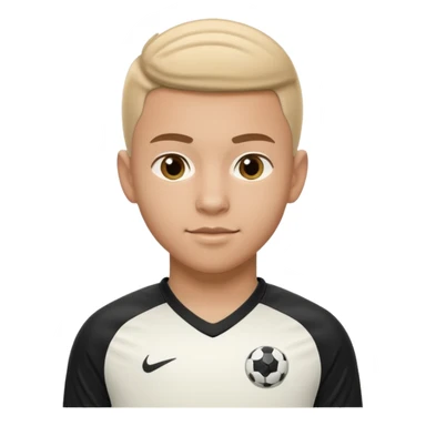Apple iOS emoji style 19-20 year old soccer player standing front view, glossy 3D, stadium lights sticker