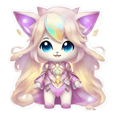 Cute Kawaii Chibi Anthro Sona Colorful Ethereal Pretty see Godly Celestial Shiny Fakemon Full Body sticker