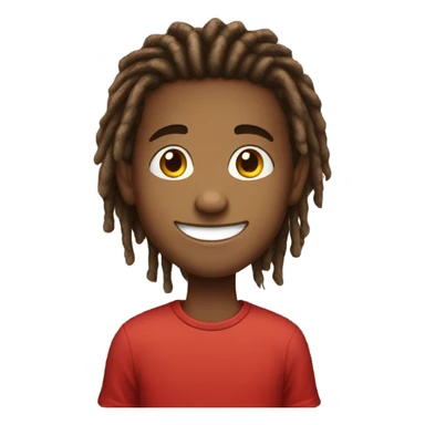 smiling boy in red shirt with dreadlocks sticker