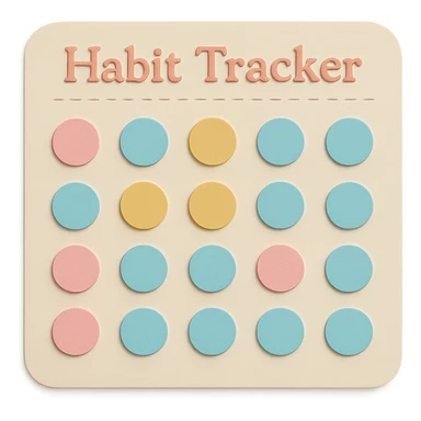 Add the words 'Habit Tracker' in a soft pastel, gentle font at the top of the habit tracker grid, maintaining the paper craft style and delicate look. sticker