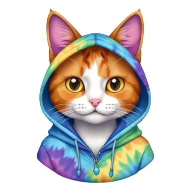 Cat wearing a tyedye hoodie sticker