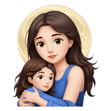 Brunette girl hugging the moon sticker