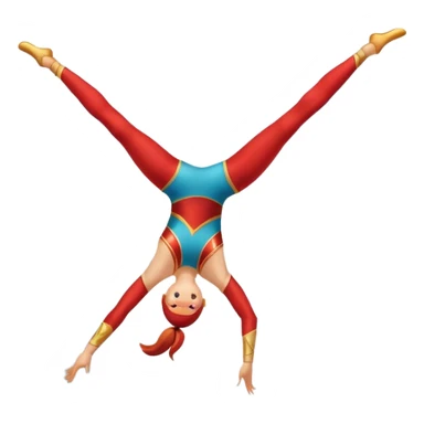 A skilled acrobat mid-air, executing a breathtaking flip with perfect control. The pose radiates strength, balance, and agility. The background suggests a dynamic performance space, with stage lights or a competition arena, emphasizing motion, precision, and teamwork. sticker