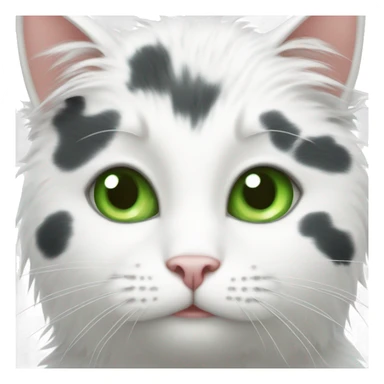 Fluffy white cat with gray cow spots green eyes sticker