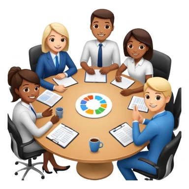 coworkers brainstorming ideas at a round conference table sticker