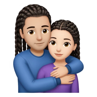 brunette girl with straight hair and medium toned guy with black cornrows hair hugging sticker