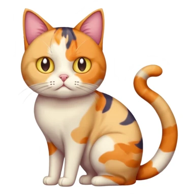 full body colourful calico cat with skinny head and fat body with an anxious face sticker