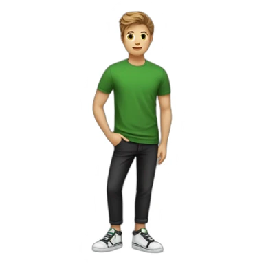 jongen met een bruine huisdkleur en groen en t-shirt en zwarte broek en zwarte schoenen sticker