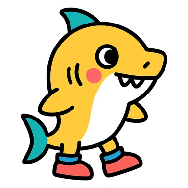 color outline icon of a baby shark with shoes sticker