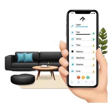 smartphone with interior design style quiz app showing swipe left and right arrows between modern and traditional living room styles sticker