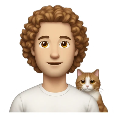 White man with brown curly hair, brown eyes, thick eyebrows, sharp jawline, bigger nose holding Ragdoll cat sticker