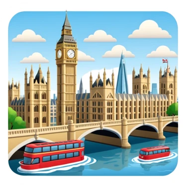 Make a full city of London with the Big Ben in the background and the Tower Bridge over the river  sticker