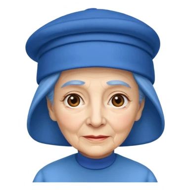 elderly woman with blue hat sticker