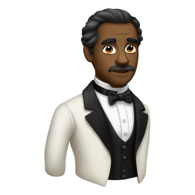 19th century white writer in a black tuxedo with a bow tie sticker