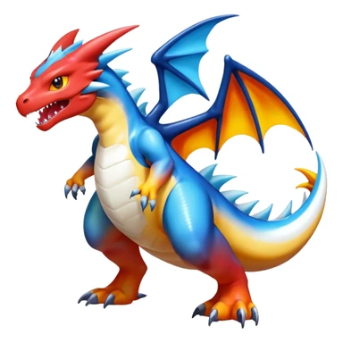 Black and white colorful gradient shiny glossy Fakémon-Digimon-Gabite-Sharpedo-Charizard-Reshiram-Zekrom-creature-hybrid (full body) sticker