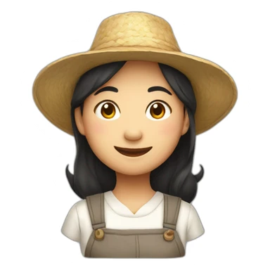 asian farmer girl smiling with hat sticker