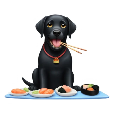 black Labrador Retriever eating sushi sticker