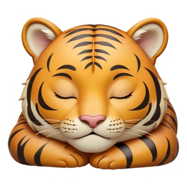 Meme-Worthy cute Sleeping Tiger Portrait Emoji, Head resting peacefully with a contented smile, showcasing a luxuriously striped form and eyes gently closed in serene slumber, Simplified yet comically adorable features, highly detailed, glowing with a soft, drowsy wild light, high shine, relaxed and utterly lovable, stylized with an air of playful laziness, bright and heartwarming, soft glowing outline, capturing the essence of a sleeping tiger that feels destined to become the next viral icon of adorable rest! sticker