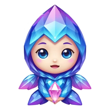 kawaii chibi crystal sprite creature, purple, blue, and pink, cute and sparkly, chibi style, adorable expression sticker