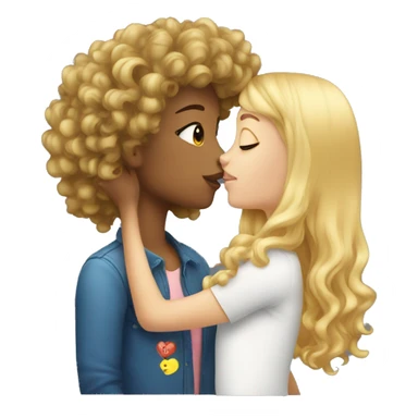 blonde girl kissing black curly head girl sticker