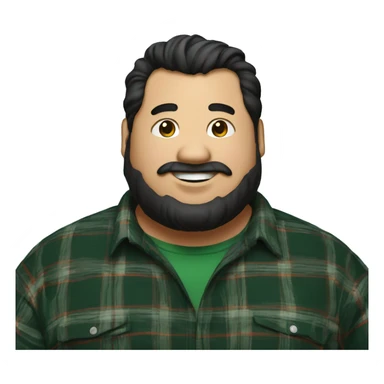 Fat man wearing a darkgreen and black plaid flannel shirt profile picture, happy, black hair sticker