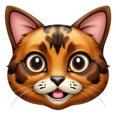 Cinematic Comical Tortoiseshell Cat Portrait Emoji, Head cocked dramatically with an over-the-top shocked expression, featuring a rich mottled fur of browns and blacks and wide, comically animated eyes full of playful disbelief, simplified yet hilariously detailed, glowing with a bold, sassy radiance, high shine, exuding a mischievous and spirited charm, styled with a soft glowing outline, capturing the essence of a tortoiseshell cat that appears ready to burst into comical antics! sticker