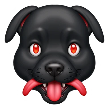 Generate a emoji of a big evil black dog with red eyes and a tongue sticking out sticker