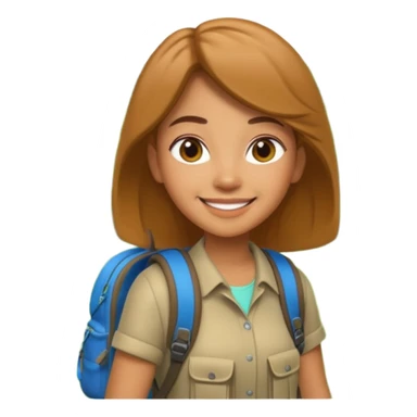 A 3D cartoon woman with a backpack smiling outdoors, surrounded by greenery, Memoji-style realism. sticker